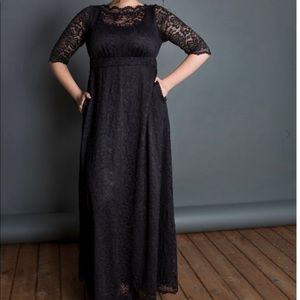 Black Leona Lace Gown Kiyonna with Pockets.